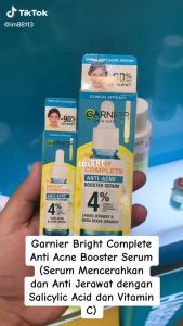 Garnier Bright Complete Anti Acne Booster Serum - 30 ml (Serum Mencerahkan dan Anti Jerawat dengan Salicylic Acid dan Vitamin )