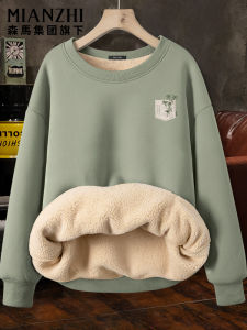 Thickened Fleece round Neck Sweatshirt for Men Winter New Arrival Warm Inner Wear Lamb Velvet No Cap Youth Fashion Long Sleeve