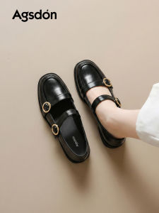 Agsdon | Black Mary Jane Thick Sole Slip-On Loafer Shoes