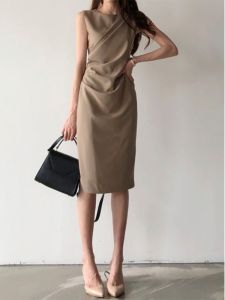 PIAOYA | Slim Fit Pencil Dress Sleeveless Womens Summer Office Wear Mid-Length