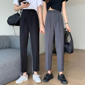 [40-150kg 胖女孩长裤 ]大码西装裤女200斤夏季韩版胖mm高腰宽松显瘦垂感直筒九分烟管裤 遮肉fat bigsize oversize long pants ⊙