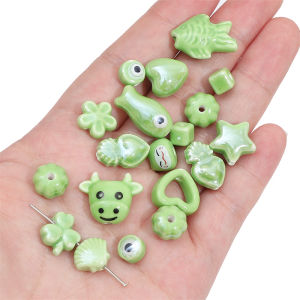 Green Cute Handmade Ceramic Porcelain Rabbit Pumpkin Charm Beads Loose Spacer Beads For Bracelet Necklace Keychain DIY Jewelry Making Craft Accessories