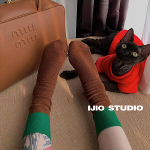 High Quality Retro Color Block Design No Show mid Calf Socks for Women Versatile All Season Comfortable IJIO Street Style