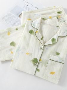 Pure Cotton Double Layered Orange Sea Sleepwear Long Sleeve Womens Style Autumn Leaf Print Comfortable Home Wear Set