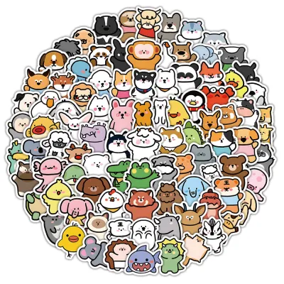 100PCS Cute Cartoon Mixed Animal Graffiti Stickers for Bicycle Hand Account Pencil Case Decals