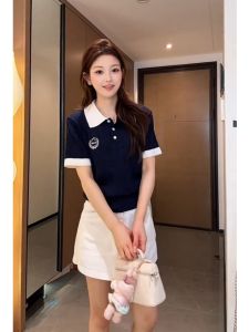 YUEZHONGWEI | French Collar Slim Design Women Summer Tshirt