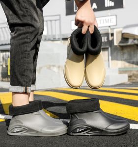 Waterproof Anti-Slip Cotton Enhanced Mid-Low Tubular Mens Shoes Wear-Resistant Fashionable Adult Footwear Rain Boots