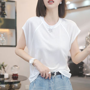 Shalldoer | Fashionable Round Neck Short Sleeve T-Shirt And Five-Quarter Denim Shorts Set For Women Simple Solid Color Summer Outfit