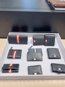 Bally Classic Mens Wallet Mens Brown Oil Waxed Leather Genuine Leather Wallet Black Red White Striped Short Style Wallet for Men