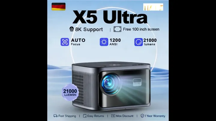 APEXUS&FINTEX 21000Lm 8K Projector X5 Ultra 1200ANSI Autofocus Bluetooth Smartphone Screen Theater Projector Outdoor Office