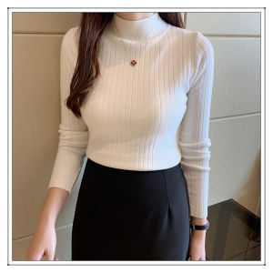 เสื้อสเวตเตอร์ถักคอสูงครึ่งตัวสำหรับผู้หญิง แขนยาว ทรงสลิมฟิต เสื้อชั้นใน เสื้อเชิ้ต เสื้อสูท แฟชั่นฤดูใบไม้ร่วง 2025