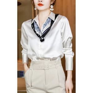 Womens Shirts Spring New Korean Satin Shirts Temperament Western Style All-match Tops