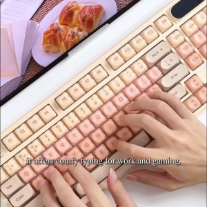 BOW G98S 98‑Key Tri‑Mode Mechanical Keyboard Hot‑Swap PBT Keycap Smart Gaming Office Keyboard Foundation Pink