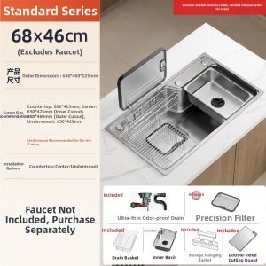 TAOSHI | Japanese Style Large Single Basin Dual Waste Collection Kitchen Sink SUS304 Stainless Steel