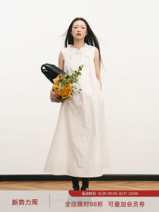 White Loose Vest Dress Metal Bell Drawstring TakeCare Caution Summer Ins Style V Neck Sleeveless Womens Fashion Dress