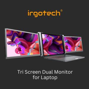 IRGOTECH Portable Triple Extension Monitor For Laptop (FHD 1080P IPS | 11.6" - 17.3" | M1 M2) IPS Gaming Monitor Laptop Screen Extender Portable Double Screen Monitor Dual Extended Monitor TRI Screen Display Extended Screen for Laptop
