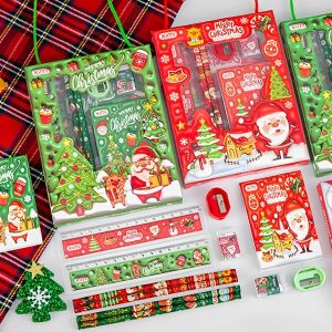 6 cái/hộp Sinh Viên Giáng Sinh Văn Phòng Phẩm Bộ Quà Tặng Với Tẩy bút chì Sổ ghi chú Cai Trị gọt bút chì Trẻ Em Ủng Hộ Bên