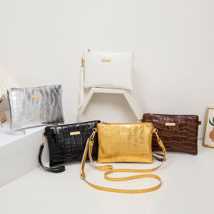 New 2024 Womens Stone Pattern Crossbody Handbag Simple Small Square Bag Fashionable Iron Sheet Design Daily Use Polyester