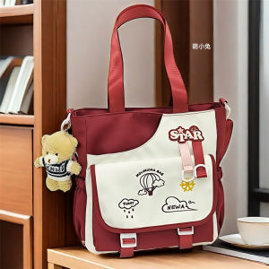 Large Capacity Canvas Bag Single Shoulder Korean Style Elementary School Student Lesson Carry Bag Versatile Book Bag Handbag