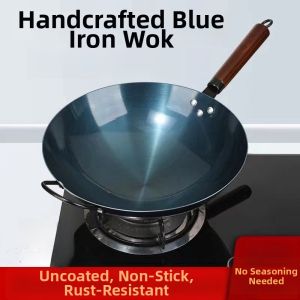 Non-stick No-coating Blue-heat Treated Cast Iron Wok