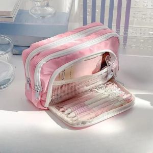 Portable Large Capacity Aesthetic Pencil Bag and School Case Pen Holder Cute Zipper Pouch for Girls Stationery Simple Style