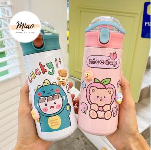 550ml Kids Child Vacuum Thermal Flask Waterbottle Cup Cute Cartoon with Straw Stainless Steel Gift Children School Kindergarten Safe