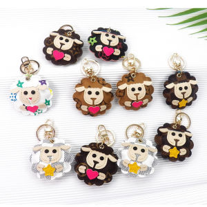 Cartoon Sheep Love Star Leather Keychain Pendant Couple Doll Pendant