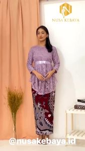 Setelan Kebaya Kondangan Bahan Brukat Varian Warna Ready Ukuran Jumbo / Baju Kebaya Set Rok Span Batik Untuk Wisuda Seragaman Pesta Tunangan Akad Nikah Sekolah Adat Kartini ( Qinara ) Nusa Kebaya Modern Terlaris