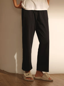 me home wear | Cotton Thin Loose Black Straight Trousers
