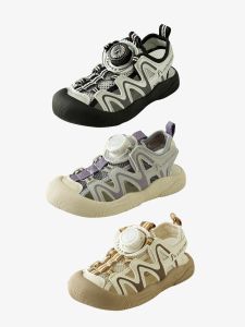 Sports Mesh Childrens Sandals Anti-Kick Slip-On Shoes with Rotating Buckle Anti-Slip Sole Breathable Comfortable Summer Footwear