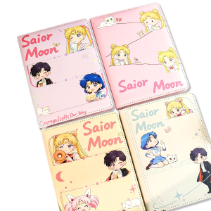 Bandai | A5 Cute Sailor Moon PU Leather Notebook Full Color Lined Diary Journal Cartoon Student Writing Notepad Office School Stationery