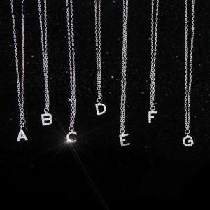 Silver Color Tiny A-Z 26 Alphabet Initial Letters Name Pendant Necklace With Full Shiny Zircon For Girls Best Gift S-N364