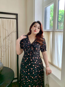 GLEC | Slimming Waist Black Printed Maxi Dress