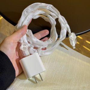 Girls Heart Protective Case for Apple Data Cable 1 Meter Charger Line Protection Cover Korean Style Mesh TPU Material