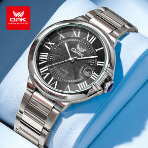 OPK นาฬิกาข้อมือกันน้ำผู้ชาย2024นาฬิกาแฟชั่นสไตล์ใหม่ดั้งเดิมนาฬิกาควอทซ์สแตนเลสปฏิทินคุณภาพสูงพร้อมกล่องฟรี