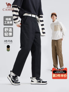 Camel Mens Straight Leg Workwear Pants Casual Cotton Elastic Leisure Sports Long Trousers Autumn Spring Loose Fit Youthful