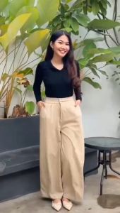 Jennie Knit Pants Celana Kulot Haigwaist Terbaru Ukuran MLXLXXL Kulot Jennie Kekinian Bahan Knit Aromaline Premium