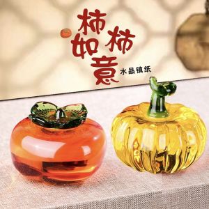 Creative Miniature Pumpkin And Pomegranate Ornaments Glass Crystal Stationery Paperweights Calligraphy Writing Brush Weights