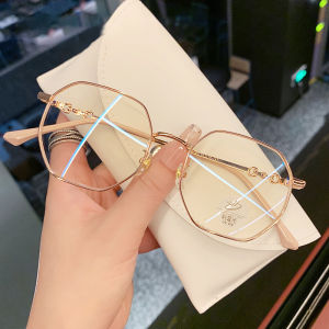 Womens Polyhedral Color-Morphing Myopia Glasses Anti-Blue Light Radiation Protection Flat Lens Optical Frame Alloy Material