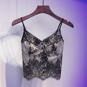 chaqi | Áo ba lỗ ren ngắn hở eo ngọt ngào dành cho nữ Áo ba lỗ trong thời trang xuân thu bó sát gợi cảm Áo ba lỗ dây chuyền thời trang