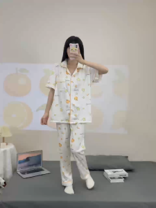 Y&L FASHION #C018 High Quality Cotton Crepe Cartoon Printed Short Sleeve With Pajama Home Wear Set