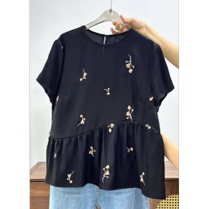 QINGNAER | Áo Tunik Tay Ngắn Màu Đen Giúp Giảm Cân Size Lớn Mới Mùa Hè