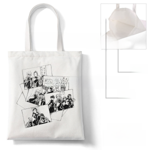 Large Capacity Canvas Bag to School Single Shoulder Book Tote Bag W Five Strips Cartoon Print Fashionable Youth Leisure Bag
