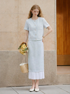 XIANGYING | Flax Blue Autumn Two-Piece Dress Set