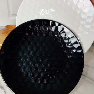 RISSHIN Piring Bulan Berglasur 8 9 10 Inch 100% Melamin Food Grade Putih Hitam Kuat Tahan Panas