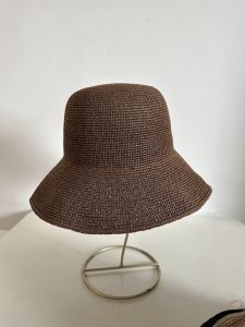 Handwoven Large Brim Straw Hat Sunshade Sun Protection Fashionable Face Slimming Vintage Blue Grey Women Summer Casual Style