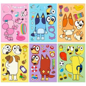 6/12/18Pcs Bluey Anime Cartoon Dog Puzzle Stickers Cute Children DIY Color Puzzle Education Stickers Kids Funny Toys Gift