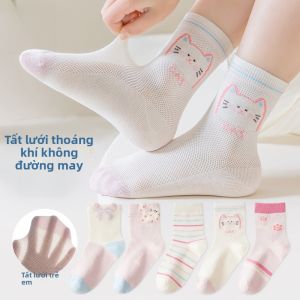 MiiOW | Tất lưới thoáng khí mỏng mùa hè cho bé gái Tất cao đến bắp chân Mẫu mới của thương hiệu MiiOW Cotton Polyester Spandex