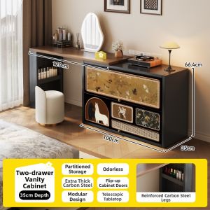 MEISD | Retro Carbon Steel & Iron Vanity Dressing Table with Cabinet and Expandable Design