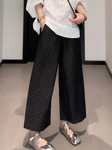 Retro Korean Black Polka Dot Wide Leg Straight Casual Pants Womens Loose BF Lazy Style Long Trousers Spring New Arrival